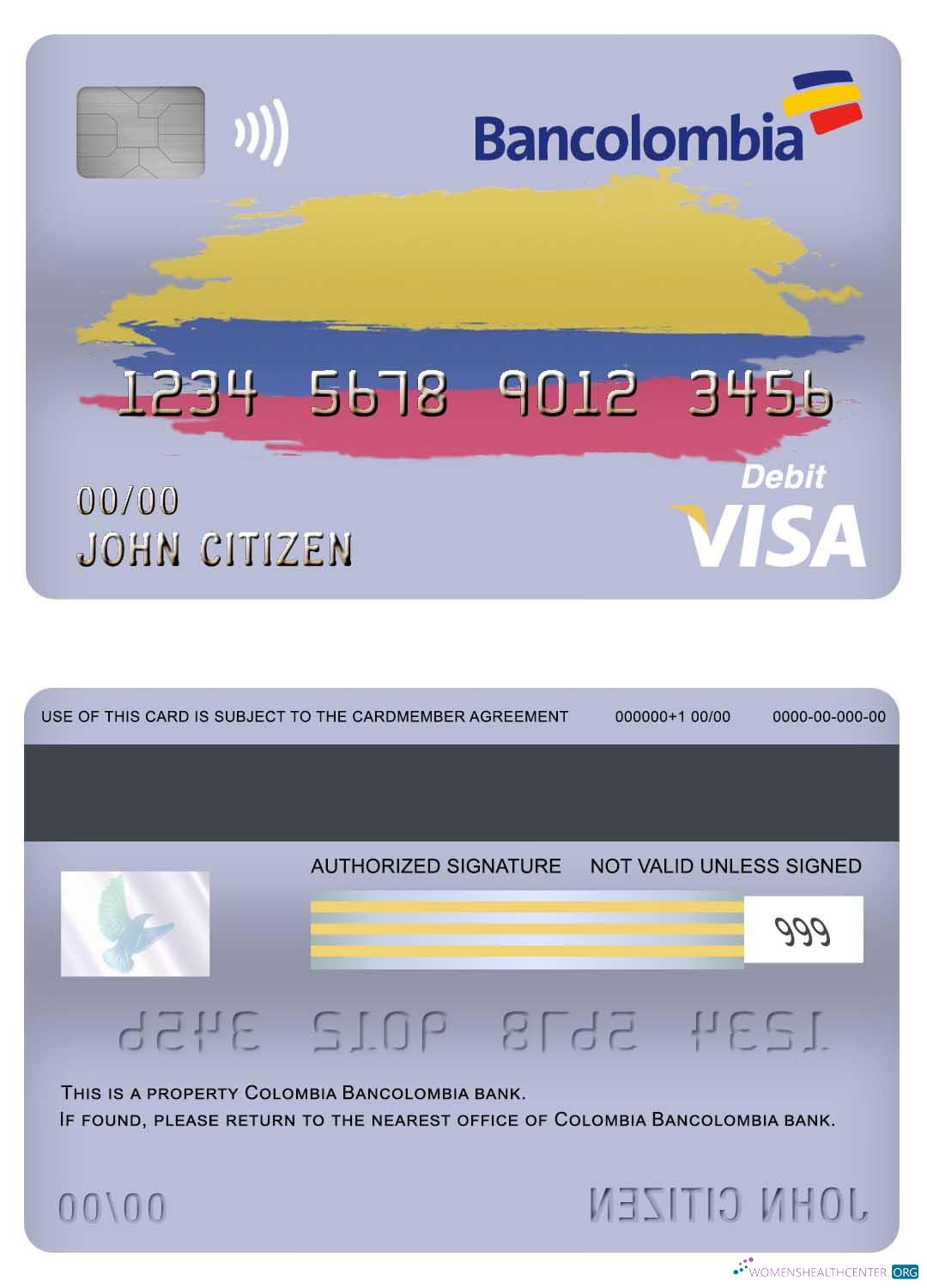 Download Colombia Bancolombia bank visa debit card Photoshop template